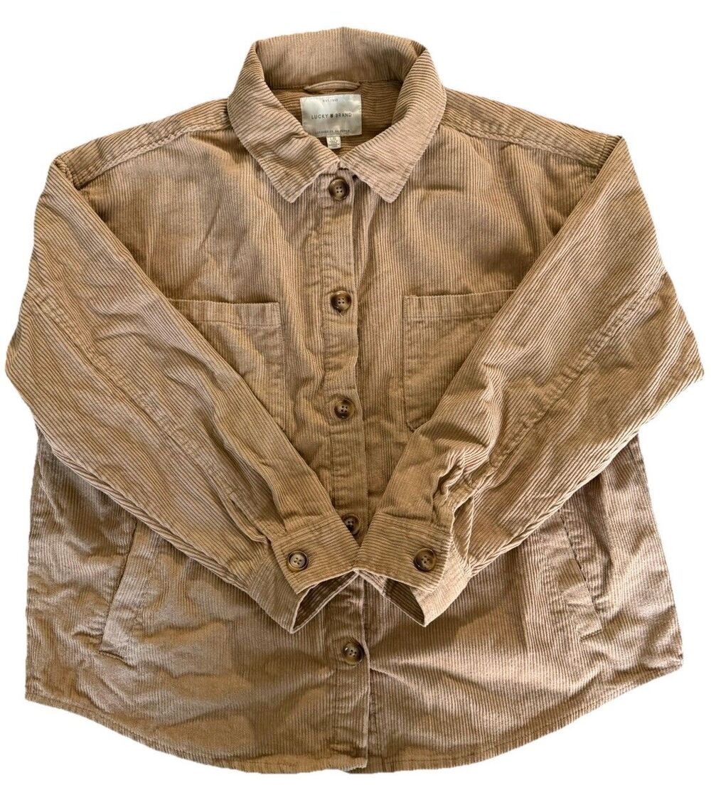 Lucky Brand Womens L Tan Corduroy Shacket Button Up Long Sleeve Shirt Top